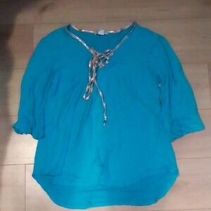 VENUS Teal Blouse with Ribbon Accent